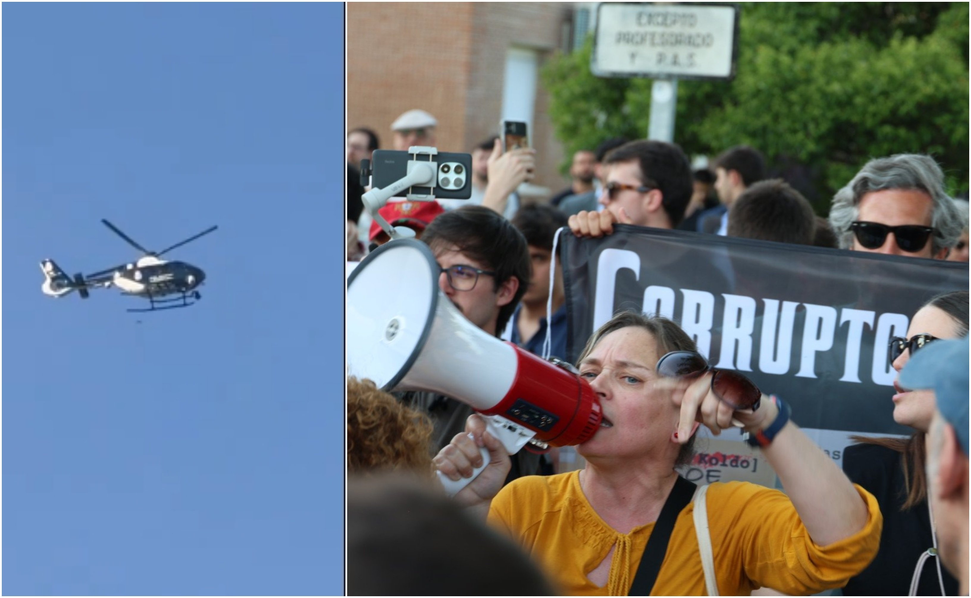 Marlaska protege a Sánchez con helicópteros... de los 'cuatro fascistas' que acudieron a Moncloa para exigirle la dimisión