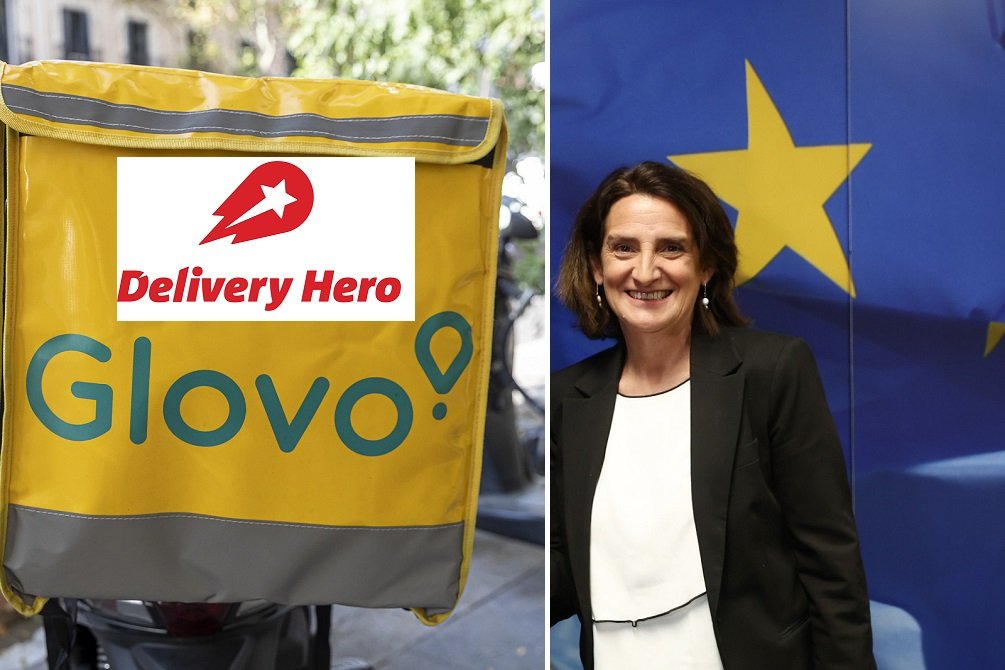 Bruselas, a través de su máxima responsable de Competencia (Teresa Ribera), multa a Glovo y a Delivery Hero / Foto: elaboración propia