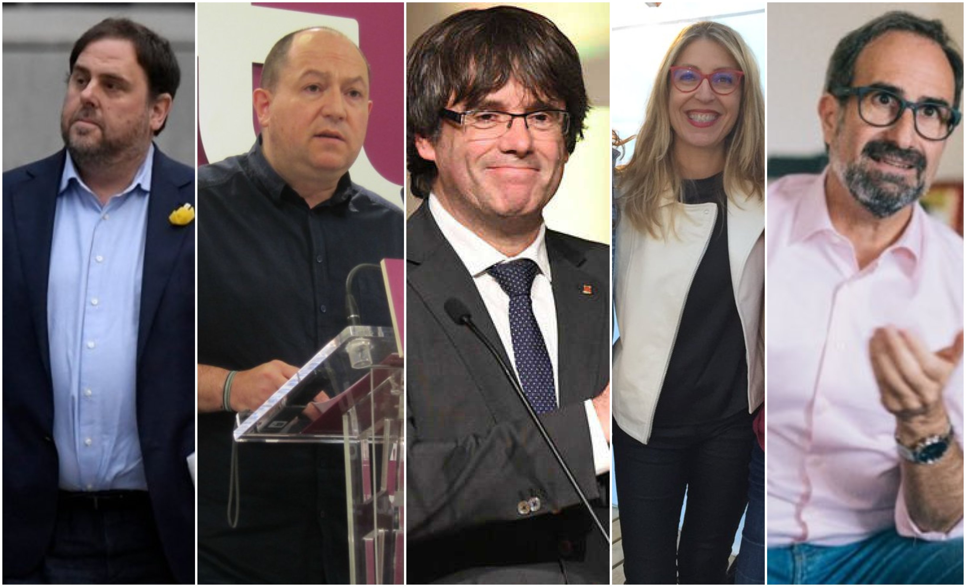 Junqueras (ERC), Barrena (Bildu), Puigdemont (Lliures per Europa), M.E. Rodríguez (Podemos) y J. Sebastiá (Compromís)